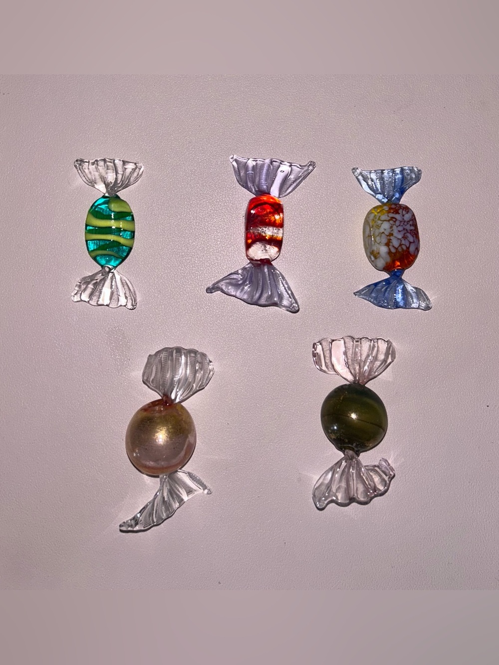5 Vintage Hand Blown Murano ITALY Art Glass Candy Lot Pieces 3" Perfect Colorful
